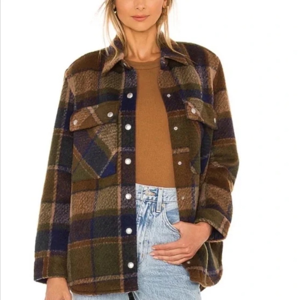Blank NYC Women's Plaid Wool Blend Shacket - Brown and Blue